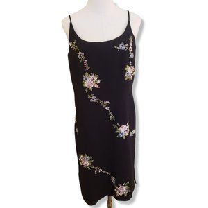Vtg Dressbarn Y/2k Floral Embroidered Sheath Dress Sleeveless Black Size 14
